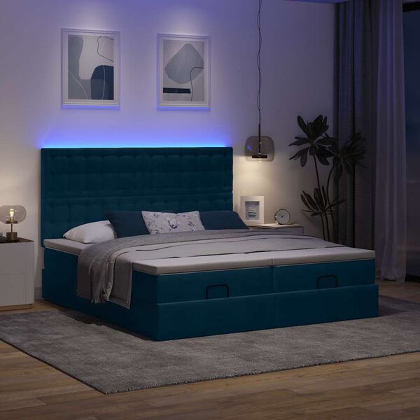 vidaXL Ottoman-Bett mit Matratzen & LEDs Dunkelblau 160x200 cm Samt