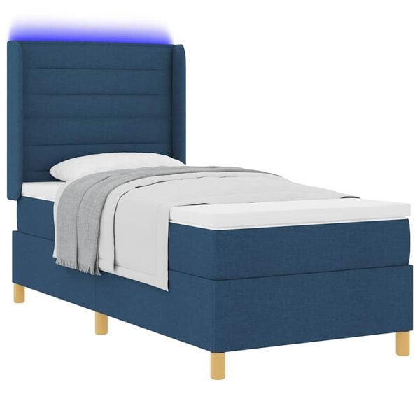 vidaXL Boxspringbett mit Matratze mit LED Blau 80 x 200 cm Stoff