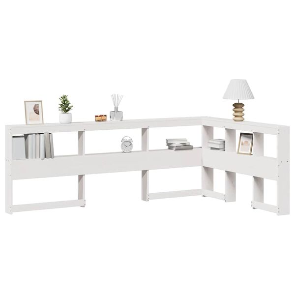 vidaXL Kopfteil mit B&uuml;cherregal L-Form Wei&szlig; 120 cm Massivholz Kiefer