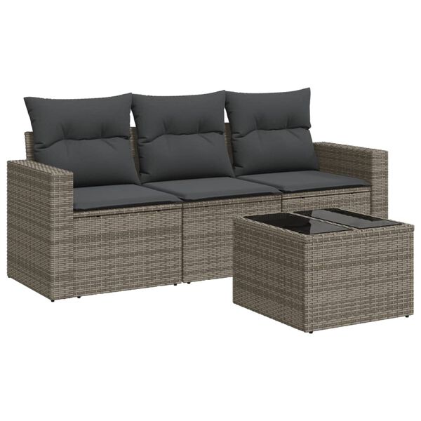 vidaXL 4-tlg. Garten-Sofagarnitur mit Kissen Grau Poly Rattan