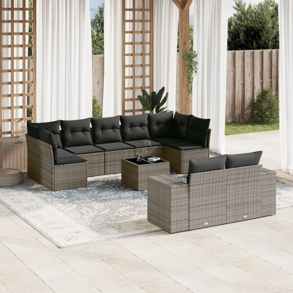 vidaXL 10-tlg. Garten-Sofagarnitur mit Kissen Grau Poly Rattan