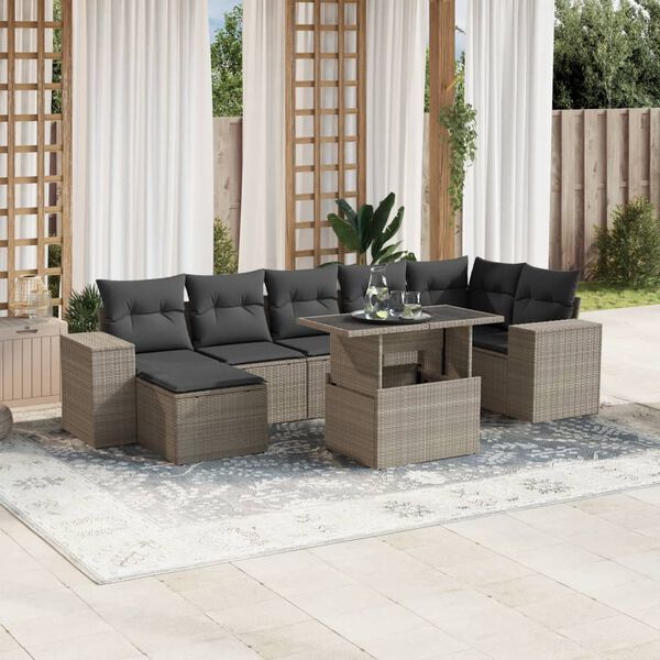 vidaXL 8-tlg. Garten-Sofagarnitur mit Kissen Hellgrau Poly Rattan
