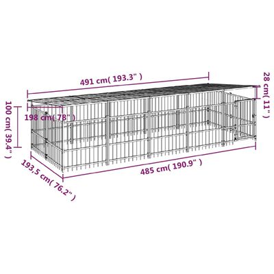 vidaXL Outdoor-Hundezwinger mit Dach Stahl 9,38 m²