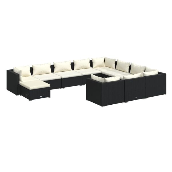 vidaXL 11-tlg. Garten-Lounge-Set mit Kissen Poly Rattan Schwarz