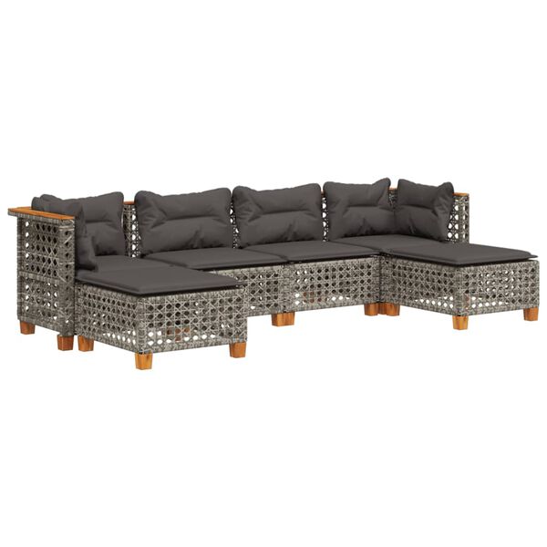 vidaXL 6-tlg. Garten-Sofagarnitur mit Kissen Grau Poly Rattan