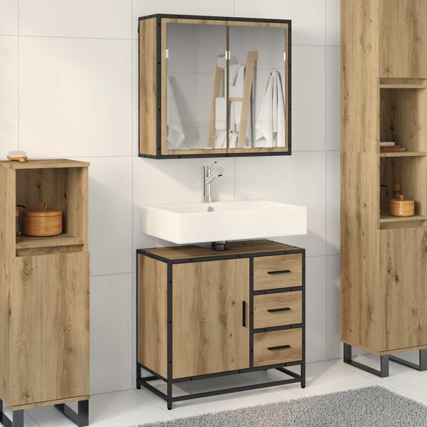 vidaXL Badezimmerm&ouml;bel-Set mit Regal 2 pcs Artisan-Eiche Holzwerkstoff