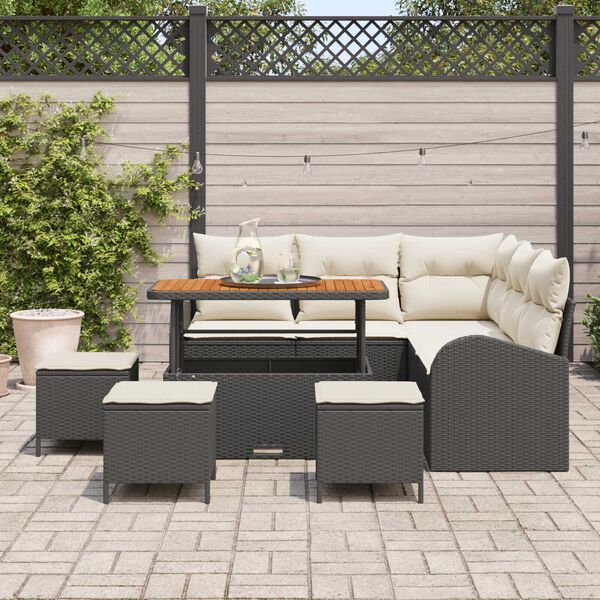 vidaXL Garten-Sofa-Set mit Kissen 9 pcs Schwarz Poly Rattan