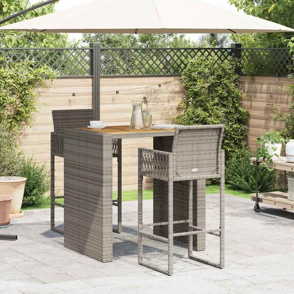 vidaXL 3-tlg. Gartenbar-Set ohne Kissen Grau Poly Rattan Akazie