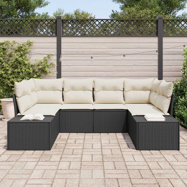 vidaXL Garten-Sofa-Set mit Kissen 6 pcs Schwarz und Creme Poly Rattan