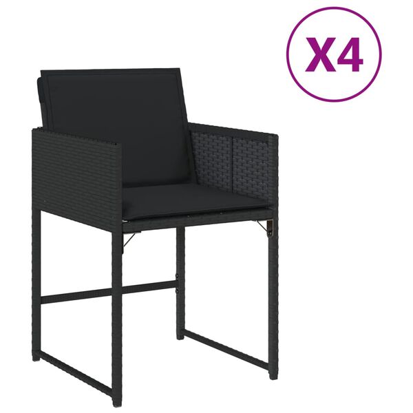 vidaXL Gartenstühle mit Kissen 4 Stk. Schwarz Poly Rattan