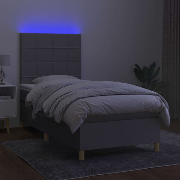 vidaXL Boxspringbett mit Matratze & LED Hellgrau 100x200 cm Stoff