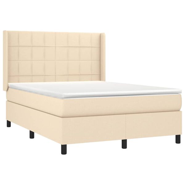 vidaXL Boxspringbett mit Matratze Creme 140x200 cm Stoff