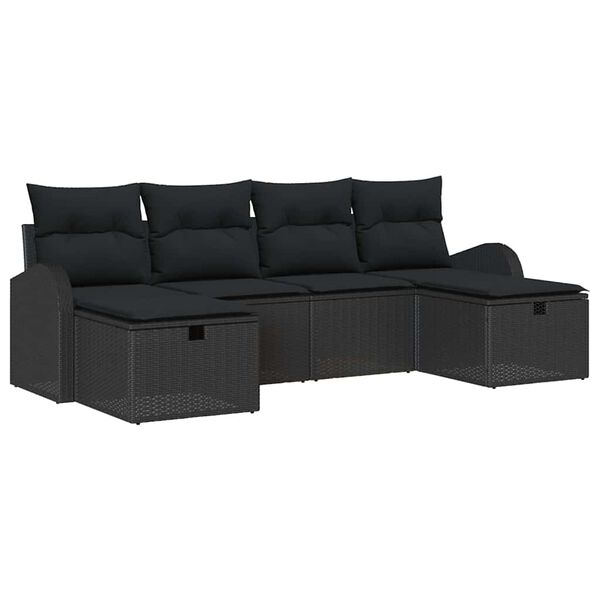 vidaXL Sofa Set mit Kissen mit Speicher 6 pcs Schwarz Poly-Rattan