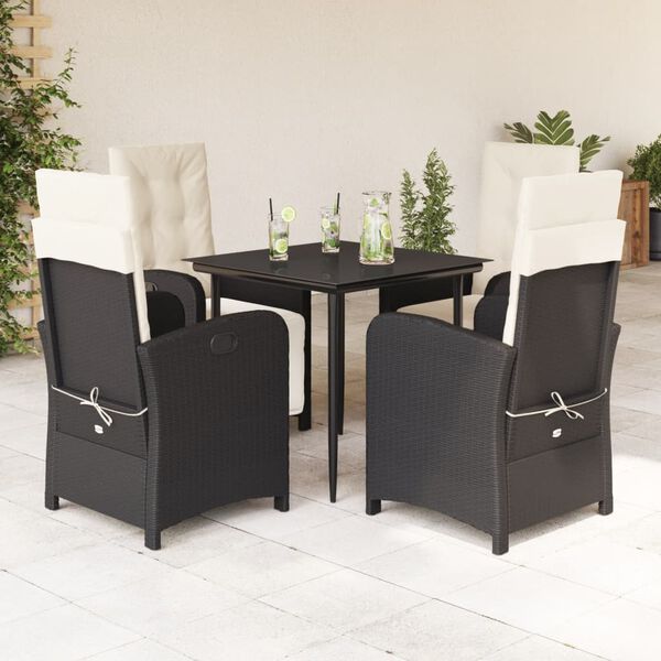 vidaXL 5-tlg. Garten-Essgruppe mit Kissen Schwarz Poly Rattan