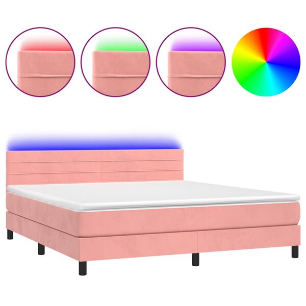 vidaXL Boxspringbett mit Matratze & LED Rosa 160x200 cm Samt