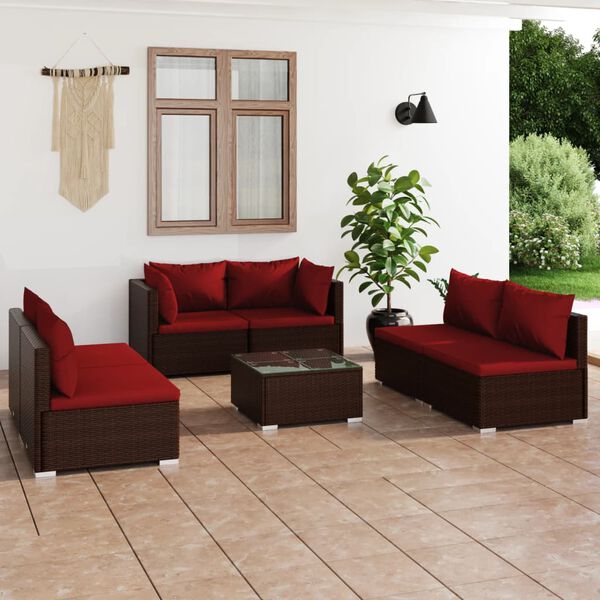 vidaXL 7-tlg. Garten-Lounge-Set mit Kissen Poly Rattan Braun