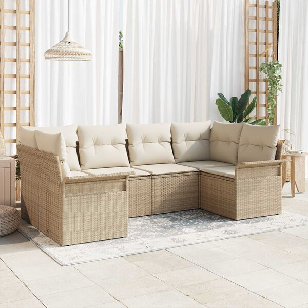 vidaXL Garten-Sofa-Set mit Kissen mit Speicher 6 pcs Beige Poly Rattan