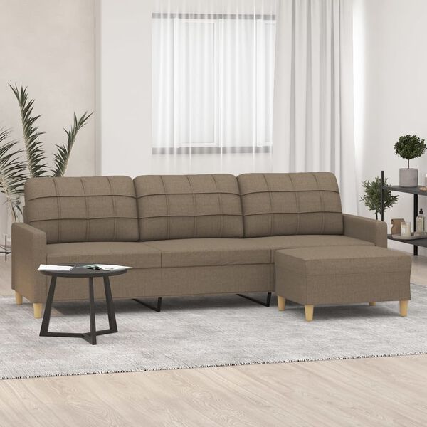 vidaXL 3-Sitzer-Sofa mit Hocker Taupe 210 cm Stoff
