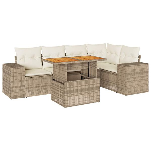 vidaXL 6-tlg. Garten-Sofagarnitur mit Kissen Beige Poly Rattan