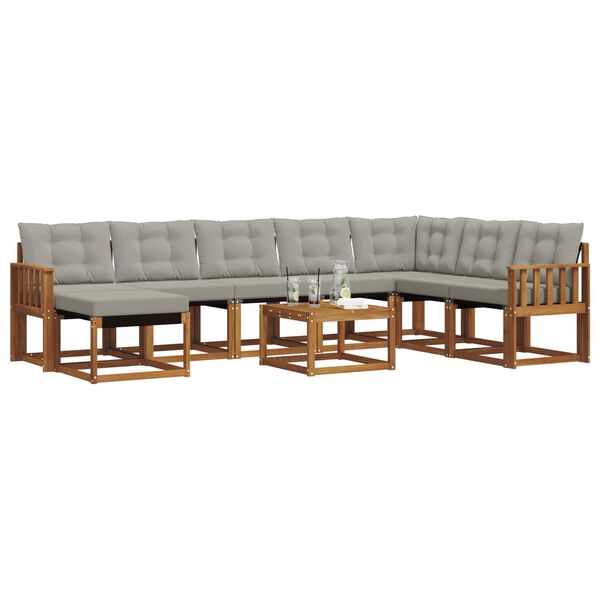 vidaXL Outdoor-Sofagarnitur mit Kissen 9 pcs Nat&uuml;rlich und Hellgrau