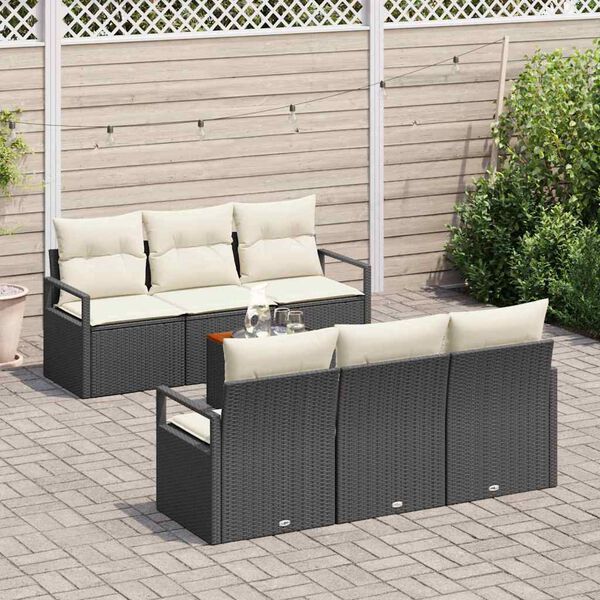 vidaXL Garten-Sofa-Set mit Kissen 7 pcs Schwarz Poly Rattan