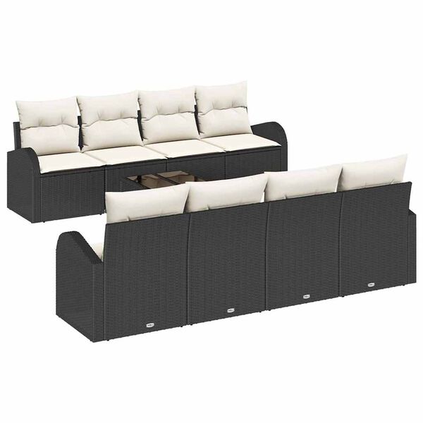 vidaXL Gartensofa-set mit Speicher 9 pcs Schwarz und Creme Poly-Rattan
