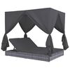 vidaXL Outdoor-Lounge-Bett mit Vorh&auml;ngen Poly Rattan Grau