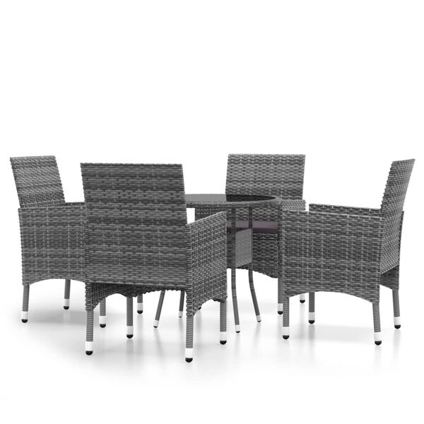 vidaXL 5-tlg. Garten-Essgruppe Poly Rattan Grau