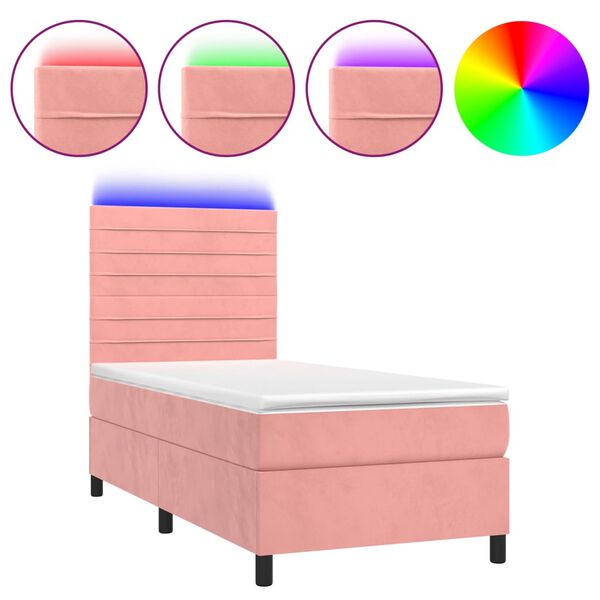 vidaXL Boxspringbett mit Matratze & LED Rosa 80x200 cm Samt