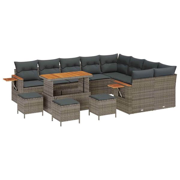 vidaXL Gartensofa-set mit Kissen 14 pcs Grau Poly-Rattan