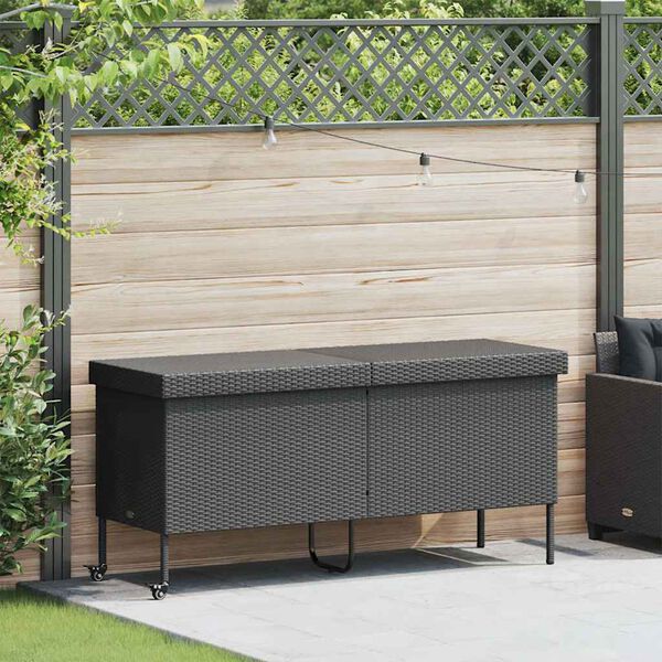 vidaXL Gartentruhe mit Rollen Schwarz 160x55x75 cm Poly Rattan