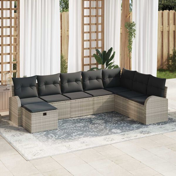 vidaXL Garten-Sofa-Set mit Kissen 8 pcs Hellgrau Poly Rattan