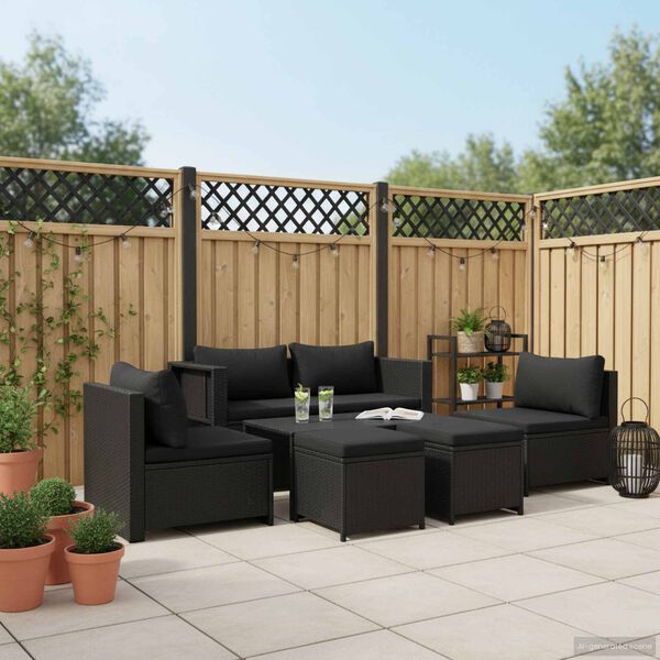 vidaXL 6-tlg. Garten-Lounge-Set mit Auflagen Poly Rattan Schwarz