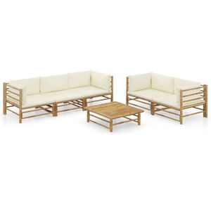 vidaXL 6-tlg. Garten-Lounge-Set mit Cremewei&szlig;en Kissen Bambus
