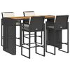 vidaXL 5-tlg. Gartenbar-Set mit Kissen Schwarz Poly Rattan Akazie