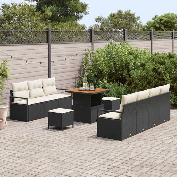 vidaXL Garten-Sofa-Set mit Kissen 10 pcs Schwarz Poly Rattan