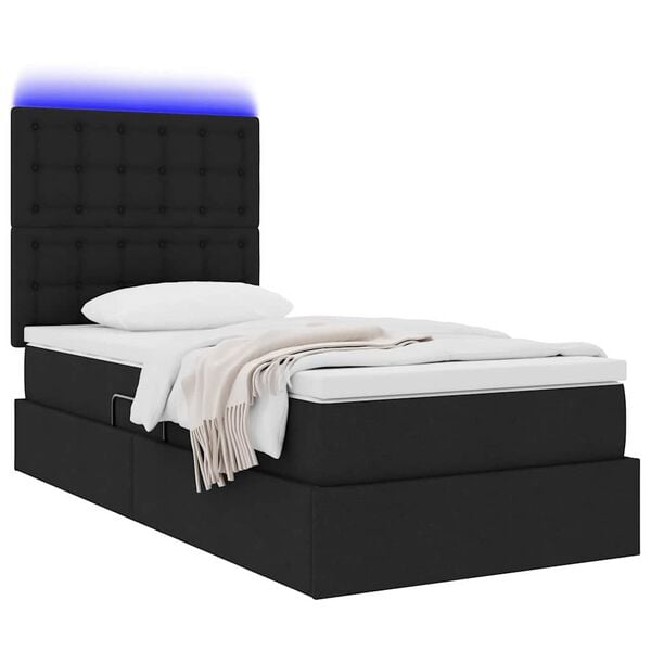 vidaXL Bett mit Stauraum und LED mit LED Schwarz 90 x 200 cm Polyester