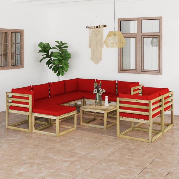 vidaXL 10-tlg. Garten-Lounge-Set mit Kissen Impr&auml;gniertes Kiefernholz