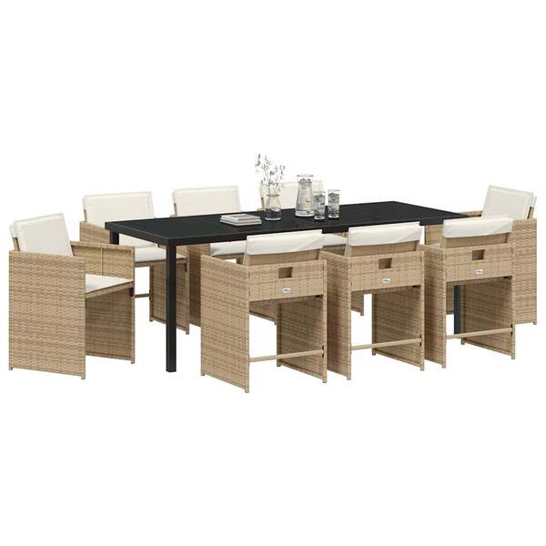 vidaXL Garten Essgruppe mit Kissen 9 pcs Beige Poly-Rattan
