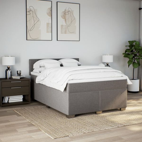 vidaXL Boxspringbett mit Matratze Taupe 140x200 cm Stoff