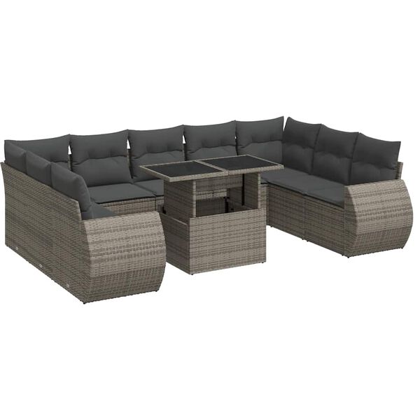 vidaXL 10-tlg. Garten-Sofagarnitur mit Kissen Grau Poly Rattan