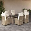 vidaXL 7-tlg. Garten-Essgruppe mit Kissen Beige Poly Rattan