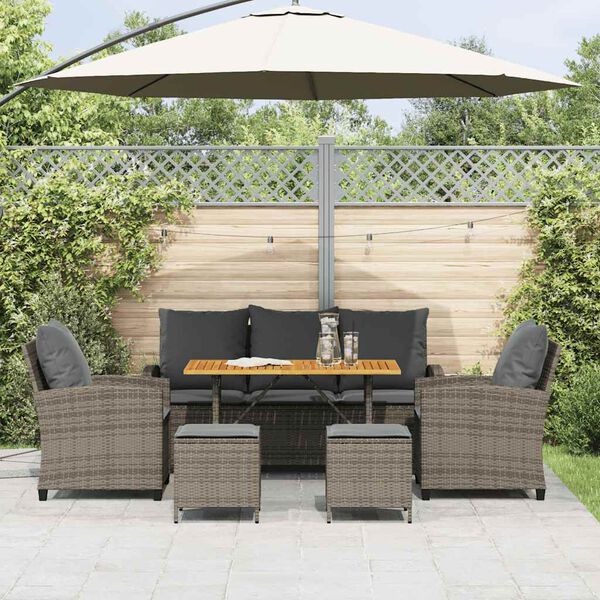 vidaXL 6-tlg. Garten-Sofagarnitur mit Kissen Grau Poly Rattan