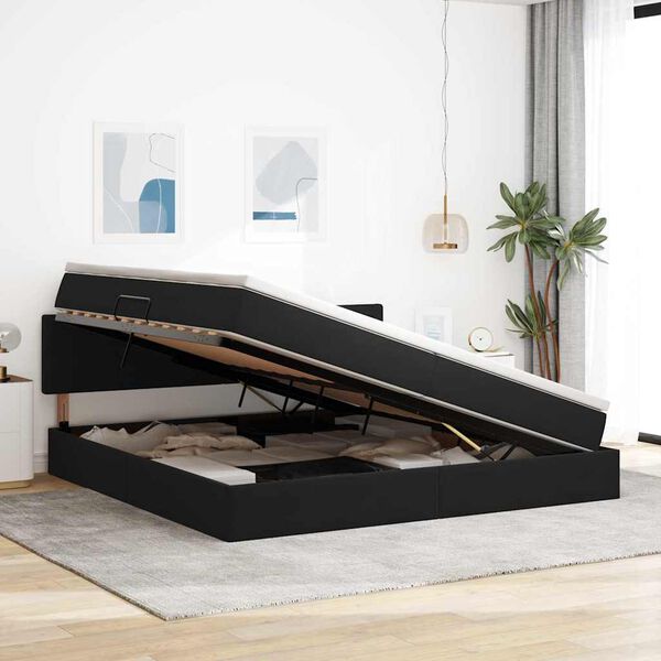 vidaXL Bett mit Stauraum und LED mit LED Schwarz 200 x 200 cm Samt