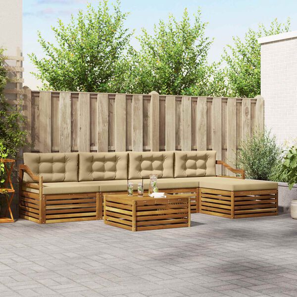 vidaXL Outdoor-Sofagarnitur mit Kissen 6 pcs Natur und Beige