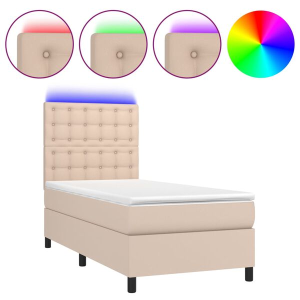 vidaXL Boxspringbett mit Matratze & LED Cappuccino-Braun 80x200cm