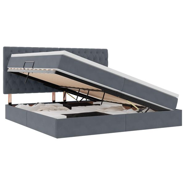 vidaXL Bett mit Stauraum und LED Dunkelgrau 200 x 200 cm Samt