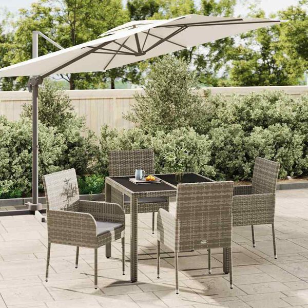 vidaXL 5-tlg. Garten-Essgruppe mit Kissen Grau Poly Rattan