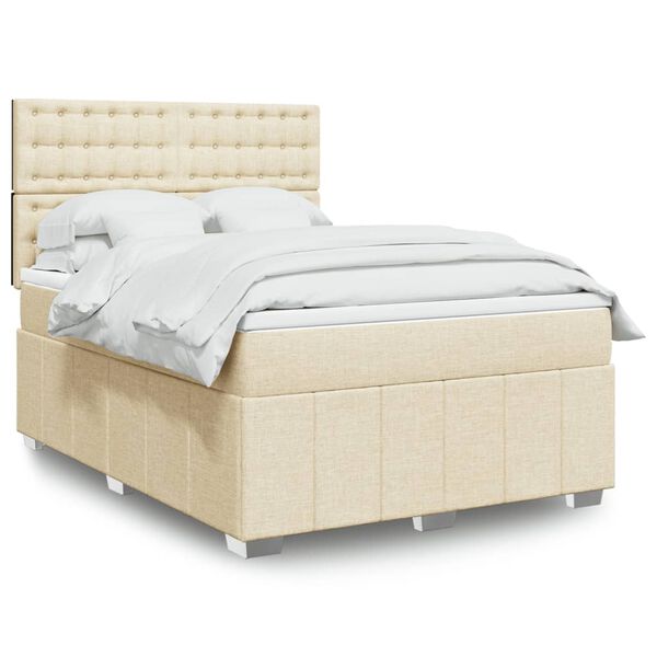 vidaXL Boxspringbett mit Matratze Creme 140x200 cm Stoff