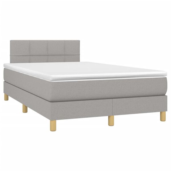 vidaXL Boxspringbett mit Matratze & LED Hellgrau 120x200 cm Stoff